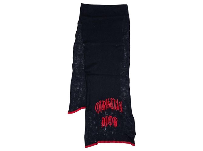 Cachecol Dior by Galliano SS02 com bordado de logo 'Gothic' fuzzy Preto