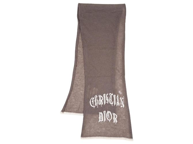 Cachecol Dior by Galliano SS02 com bordado de logo 'Gothic' fuzzy Marrom