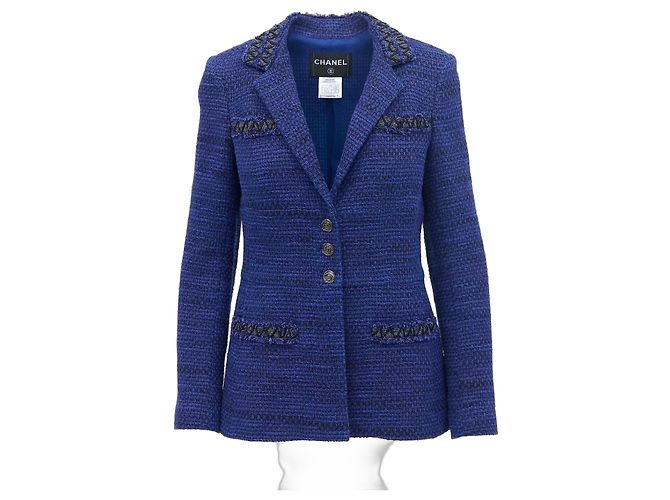 Chanel Spring 2009 Indigo Tweed Jacket with Rag Trim Blue