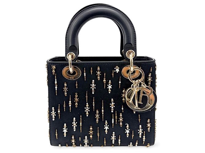 Christian Dior Lady Dior Raso Nero e Ricami di Perline
