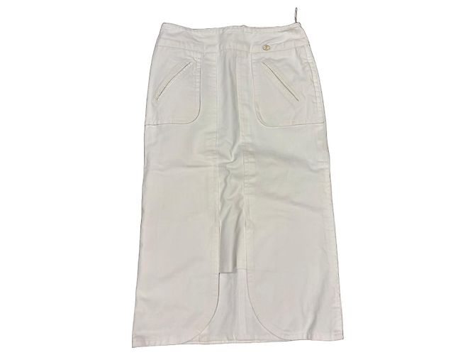 Saia midi Chanel em algodão branco