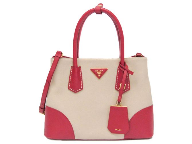 Prada Cuir Double Canvas and Saffiano Leather Medium Beige