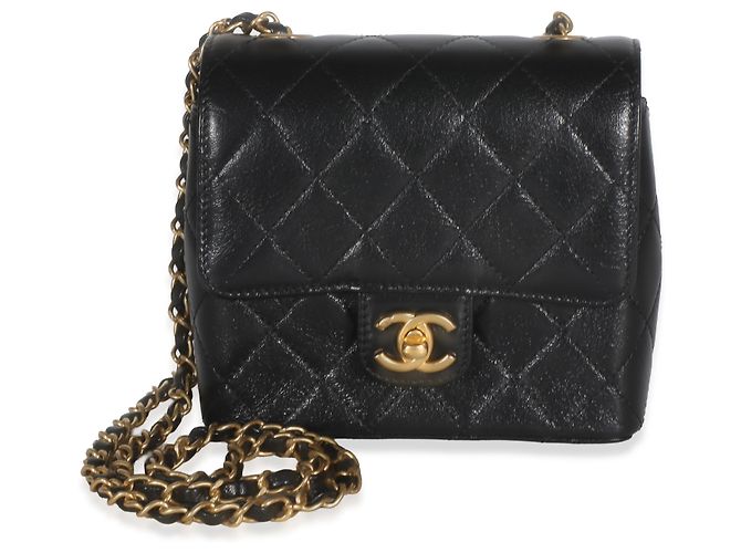 Gabrielle Bolsa Mini Square Flap Chanel em pele de cabra matelassada preta Preto