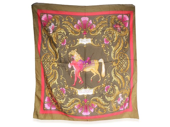 Hermès Kaki Pink Multicolor Cheval Turc Seidentuch 90