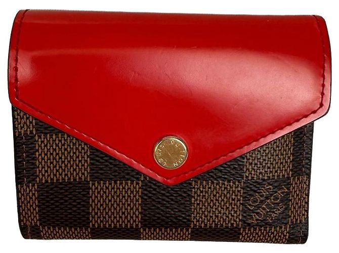 Louis Vuitton Small Zoe Portemonnaie Damier Ebene & rotes Leder Braun