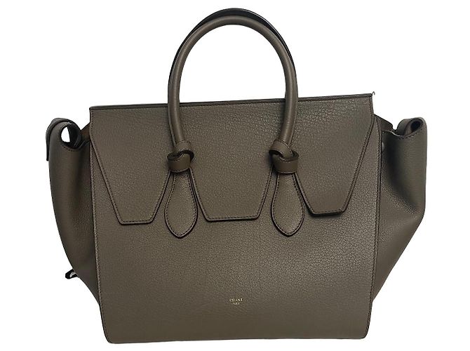 Céline Bolsa Celine Tie Small em couro grão Khaki Caqui