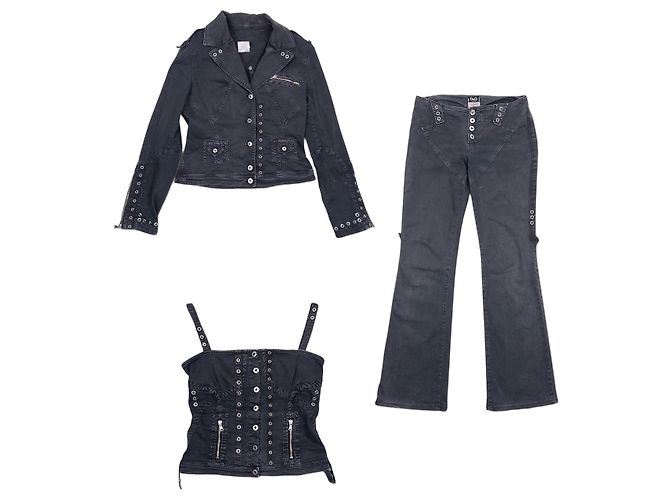 Dolce & Gabbana Dolce Gabbana 2000s 3-Piece Bondage Denim Bustier Set Black