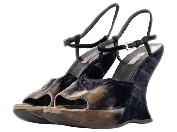 Prada AW04 Sandali platform wedge in velluto tie dye scultorei Nero