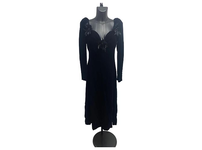 Autre Marque Abito da sera in velluto nero e piume Yves Saint Laurent Rive Gauche 1986/1988