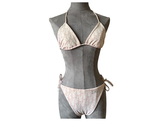 Set Bikini Christian Dior Oblique in Jacquard Rosa e Bianco Monogramma