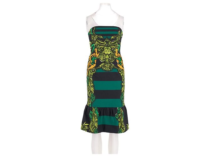 Vestido tomara que caia Prada de algodão verde barroco