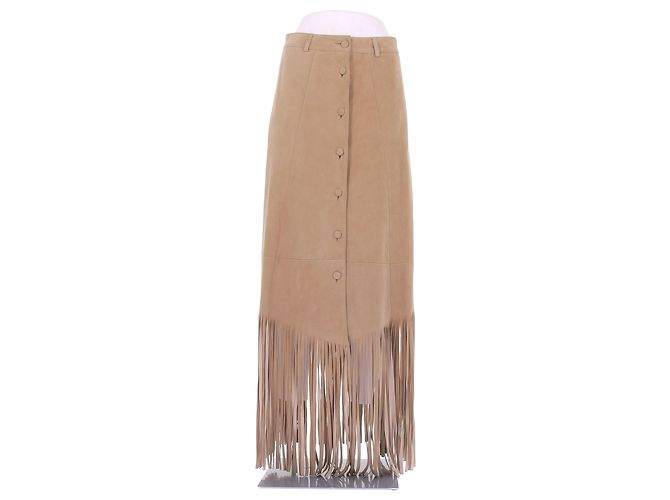 Autre Marque Wildledrock mit Fransen Beige