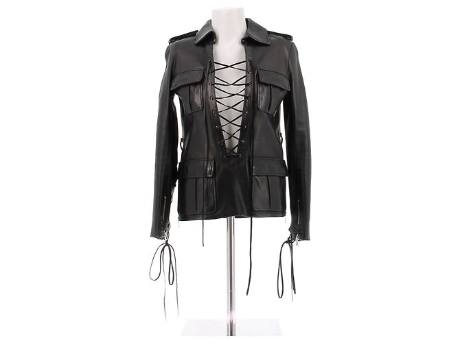 Autre Marque Top in pelle con lacci SAINT LAURENT Nero