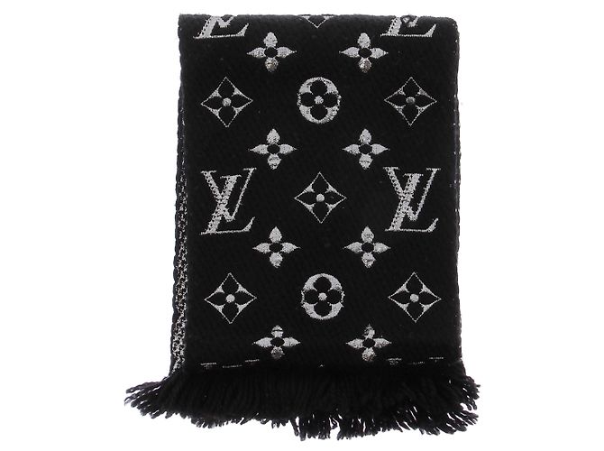 Louis Vuitton Cachecol de lã preto e prateado