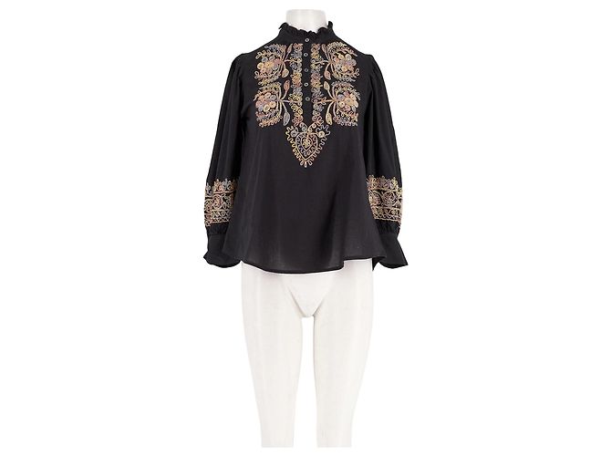Antik Batik Baumwoll Top Schwarz