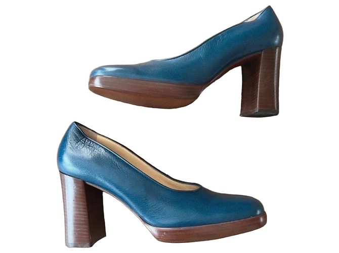 Sergio Rossi Blue Leather Platform Pumps