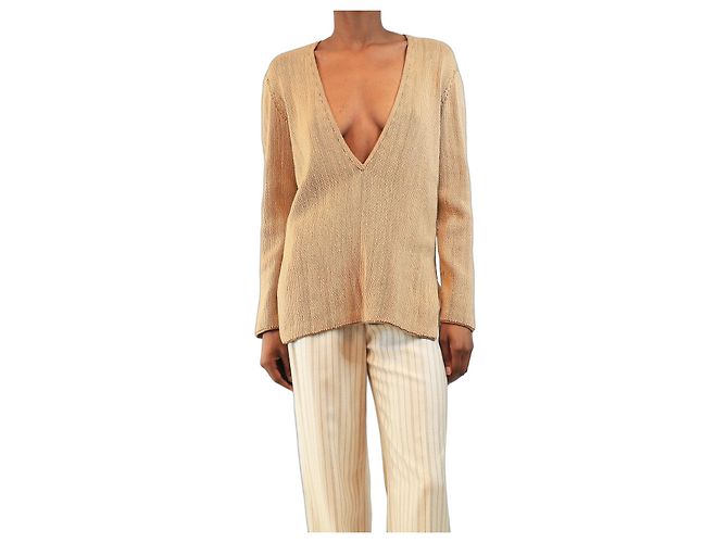 Loro Piana Braunes Top mit tiefem V-Ausschnitt - size UK 4