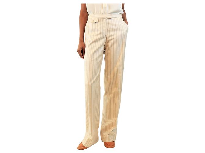 Loro Piana Pantalones beige de raya diplomática - size UK 10