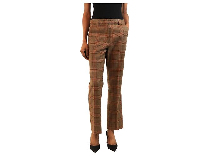 Weekend Max Mara Calças de xadrez ajustadas castanhas - size UK 8 Marrom