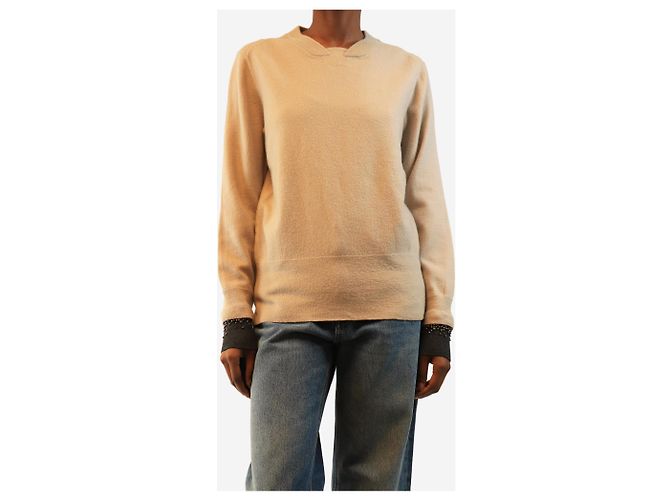 Gabriela Hearst Beiger Marnie-Pullover mit verzierten Bündchen - Größe S