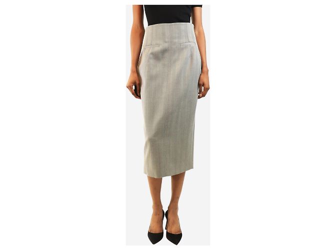 Autre Marque Falda midi de lana gris espiga - size UK 10