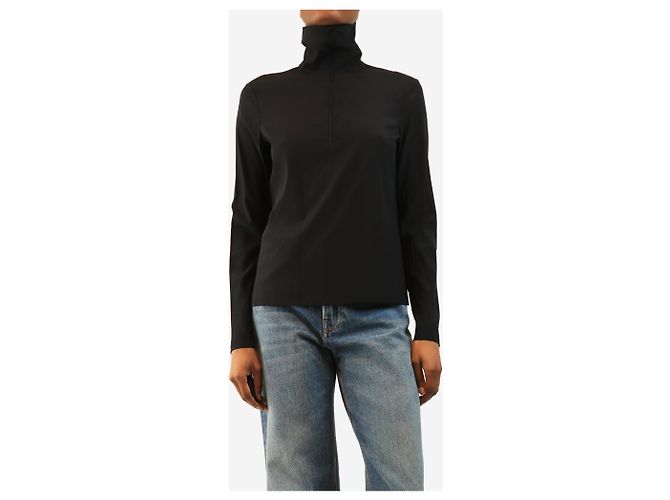 Red Valentino Schwarzes Seidenoberteil mit Half-Zip - size UK 10