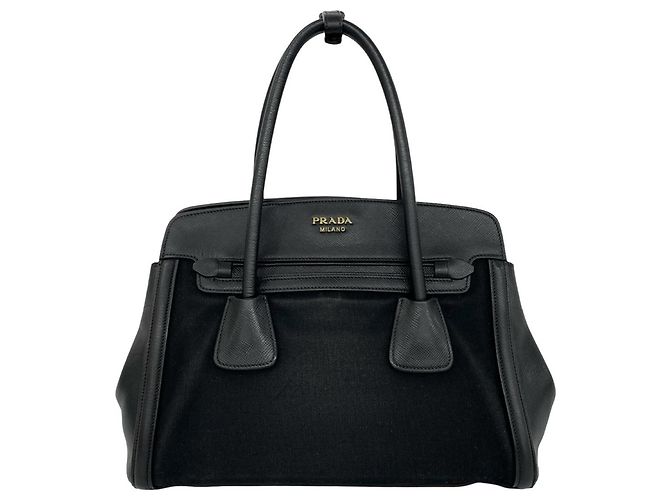 Sac à main Prada en cuir Saffiano et toile Noir