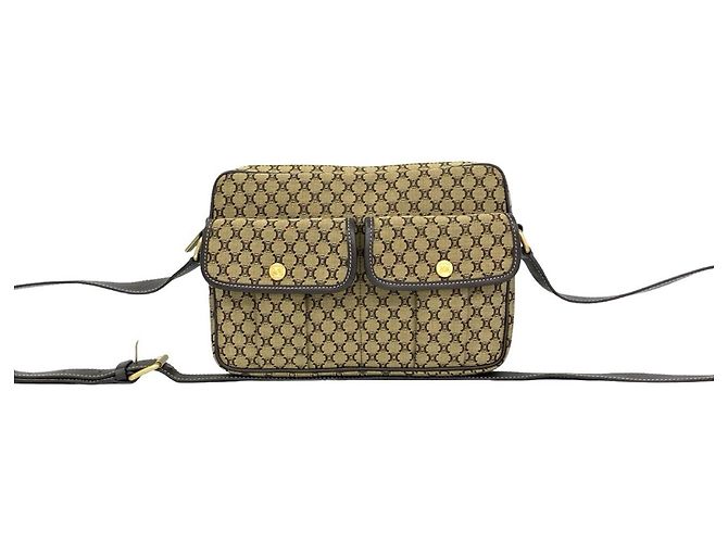 16 Céline Celine Macadam Blazon Pattern Schultertasche Braun Beige