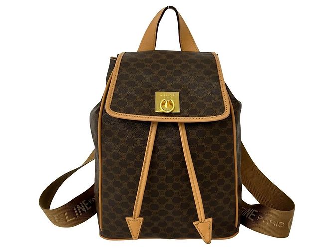 Céline Celine Vintage Macadam Pattern Leather Backpack Brown