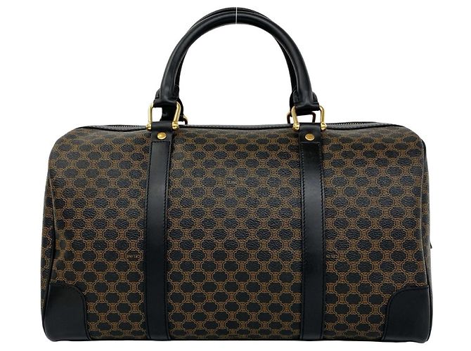 Céline Sac à main Celine Vintage Macadam Blazon Pattern en cuir Mini Boston Bag Marron Noir