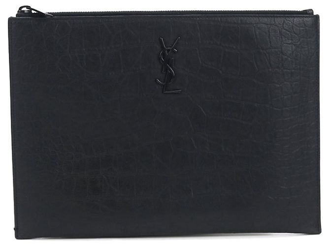 Autre Marque Pochette Saint Laurent en cuir embossé noir