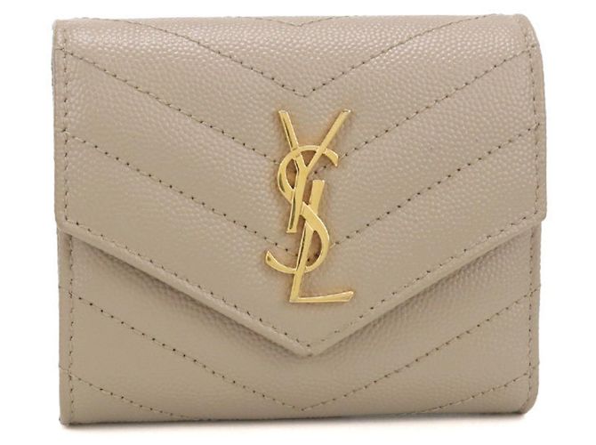 Autre Marque Saint Laurent Tri-fold Geldbörse Beige