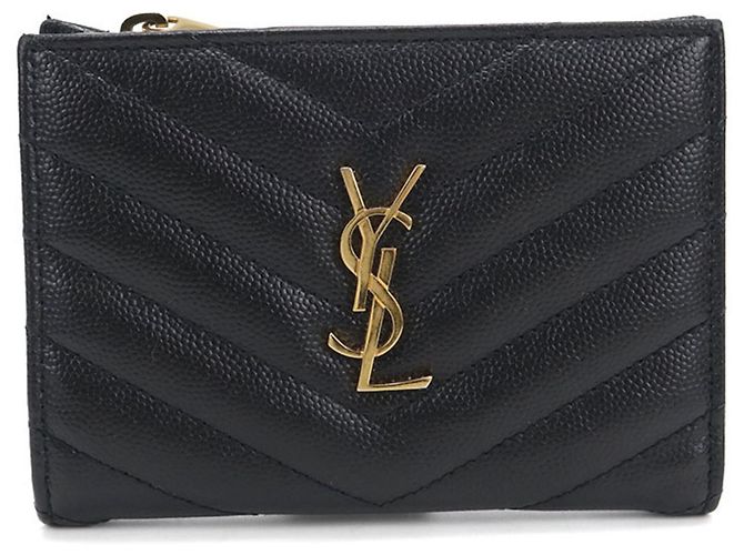 Autre Marque Cartera bi-fold Saint Laurent de piel de becerro negra Negro