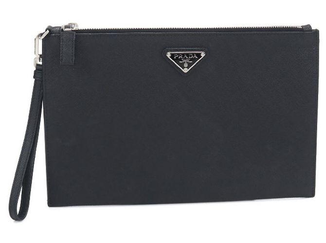 Prada Saffiano Leather Clutch Bag Black