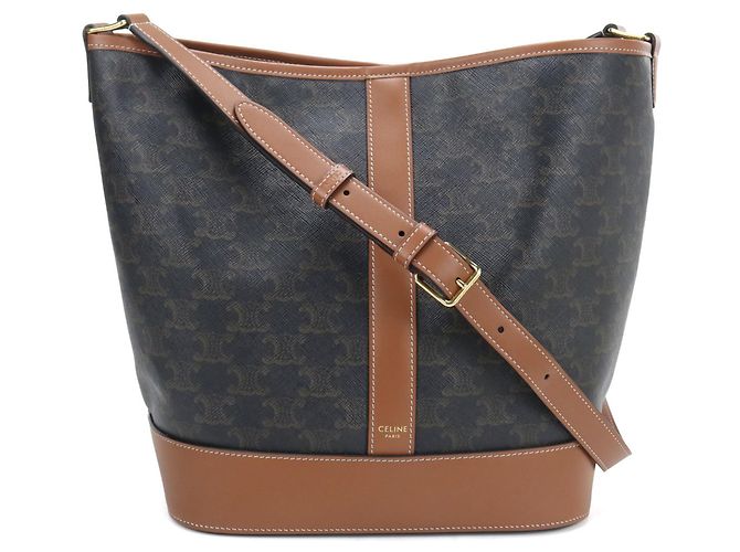 Céline Bolsa de ombro Celine em couro marrom