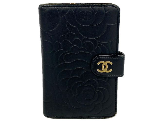 Portefeuille Chanel Camellia en agneau Noir