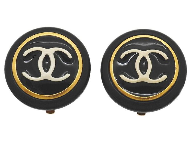 Orecchini a clip Chanel Coco Mark Circle Nero Bianco D'oro