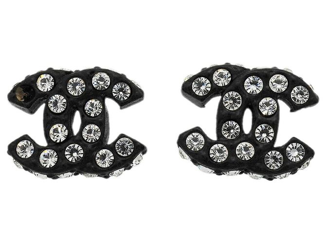 Chanel Coco Mark Stecker-Ohrringe Schwarz Silber