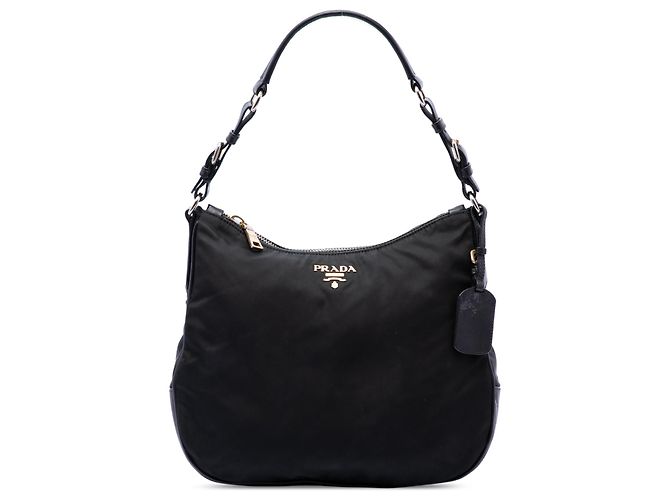Bolsa de Ombro Prada em Tessuto com Acabamento em Saffiano Preto