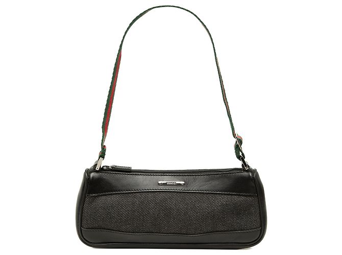 Bolsa de Ombro Gucci em Denim Preto com Web
