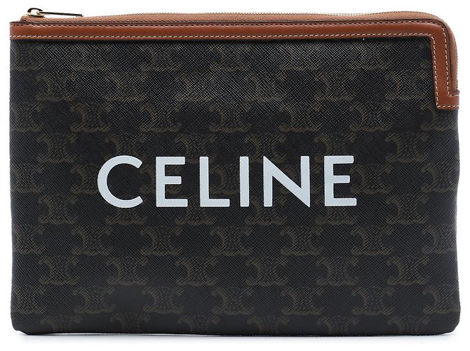 Céline Pochette Celine Small Triomphe en toile enduite marron Marron foncé
