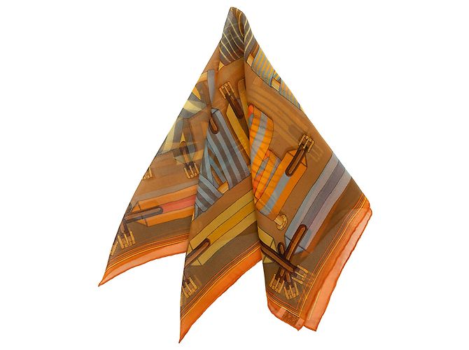 Pañuelo Hermès Brown Les Sangles Castaño