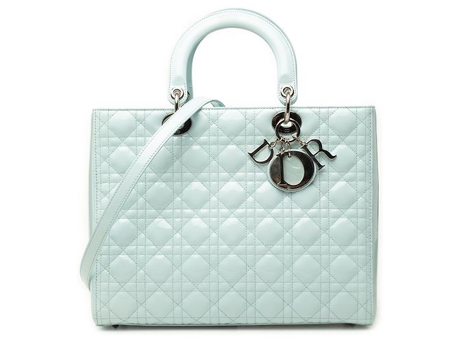 Dior Blue Large Patent Cannage Lady Dior Azul Azul claro