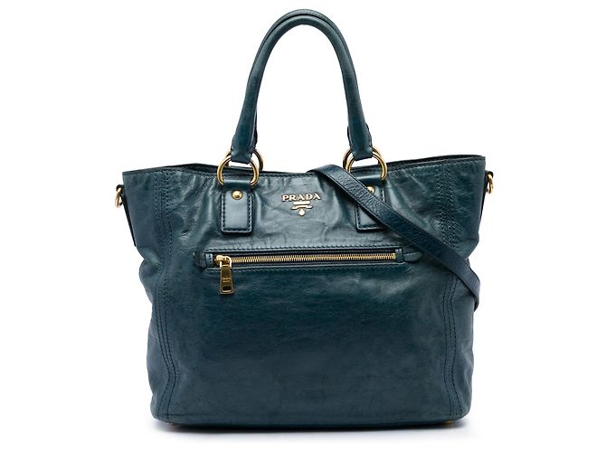Sac cabas convertible Prada en Vitello Shine vert avec poche frontale Vert foncé