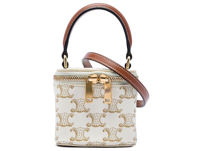 Céline Celine Mini Triomphe Vanity Case aus beschichtetem Canvas in Weiß