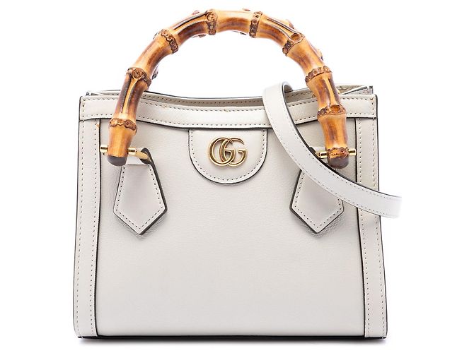 Bolsa Diana Mini em couro de bezerro branco com bambu Gucci