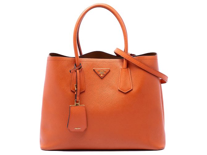 Prada Orange Medium Saffiano Cuir Double Handle Satchel
