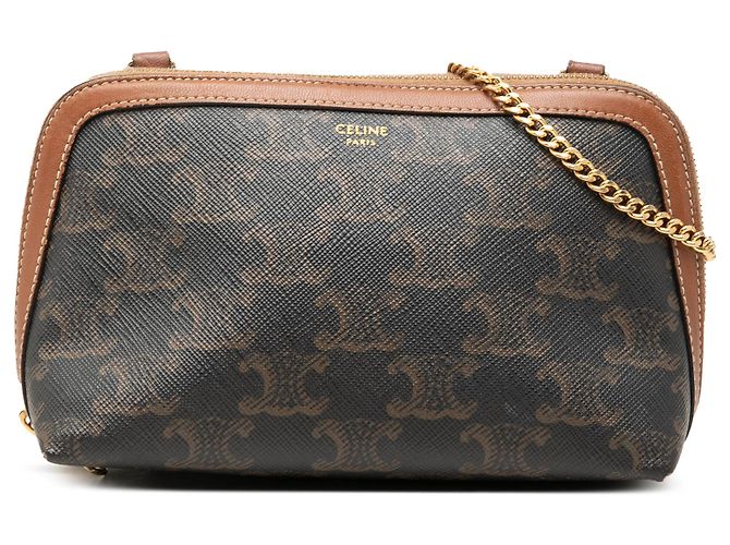 Céline Celine Brown Triomphe Coated Canvas Clutch On Chain Dark brown