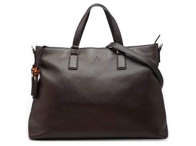 Bamboo Bolsa Satchel Gucci em couro de bezerro marrom com tassel de bambu Castanho escuro