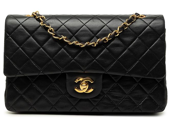 Chanel Black Medium Classic Lambskin Double Flap Nero